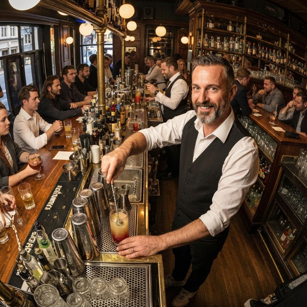 Bartender serving drinks at a bar